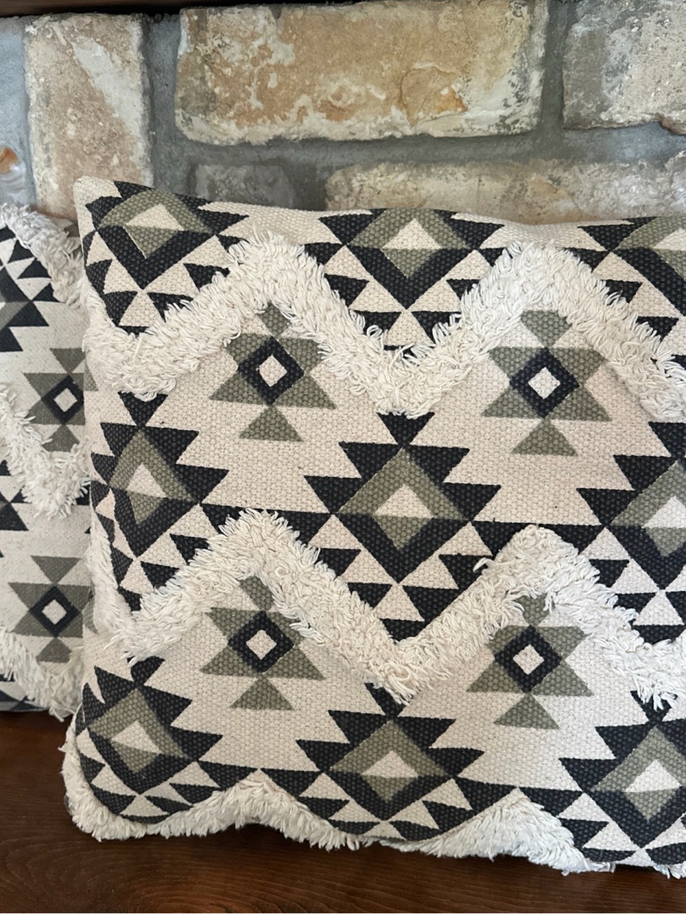 Boho Tribal Aztec Chevron 2 Accent Pillow Covers- Black, Cream, Olive
